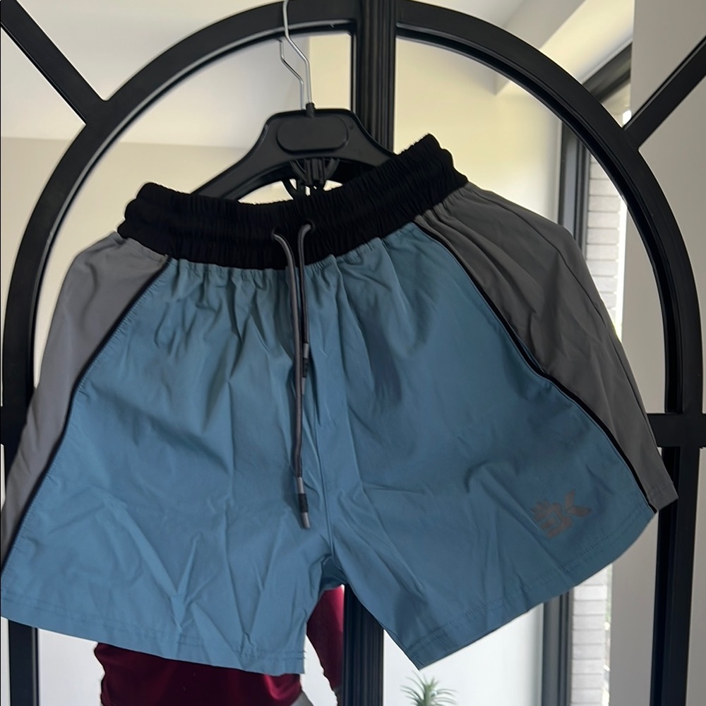 Athletic Blue and Gray Shorts with Elastic Waistband
